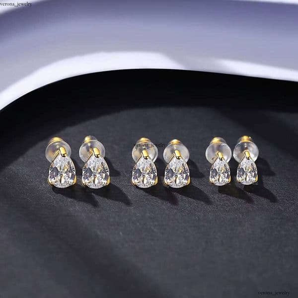 CZCITY Fashion Silver for Men and Women gold 14k Water Drop VVS Moissanite Small Earrings