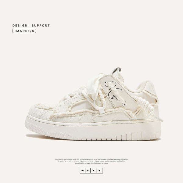Designer brand Destruction Aesthetic Series Thick-Soled Height-Increasing Sneakers Men's Trendy Unisex Couple White Shoes