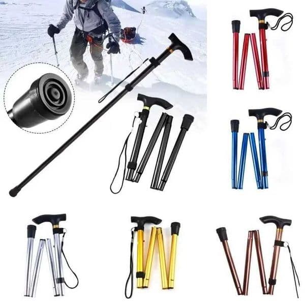 Multifunction Walking Stick Trekking Poles Telescopic Fold Crutches Hiking Stick Crutch Elderly Metal Stick Walking Cane Outdoor G2512201 Z260511