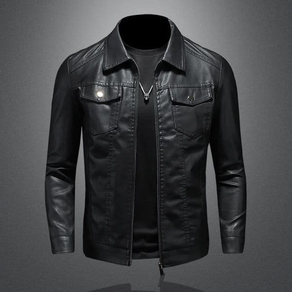 Mens lapel leather jacket autumn oversized slim motorcycle riding suit winter thickened PU leather waterproof work clothes 251219