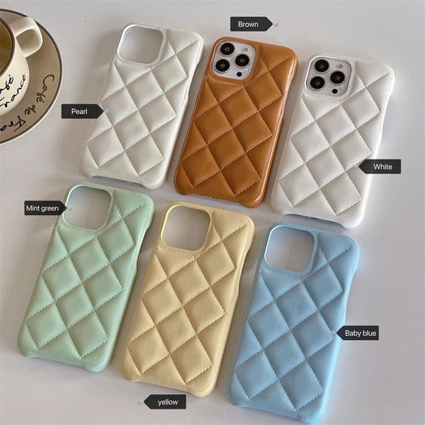 Solid Color Quilted Pattern Compatible with Apple 17 Pro Max Phone Case iPhone 16 Leather 15 Chanel Style 14 Three-Pack Hard