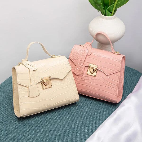 Chic Embossed Mini Handbag For Women Trendy Solid Color Fixed Strap Twist Lock Clre Polyester Lined 251219