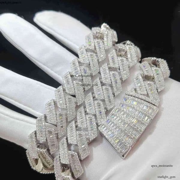 Moissanite Iced Out Chain Necklace Hip Hop Fine Jewelry Baguette Men's 14K Necklaces Sterg Fully Designer Jewellry