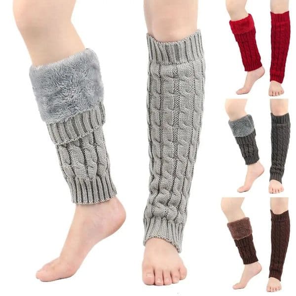 Knitting Women Leg Warmers Knee High Twist Pattern Plush Pile Long Socks Fleece-Lined Thicken Warm Boot Leg Sleeve Ankle Warmer 251210