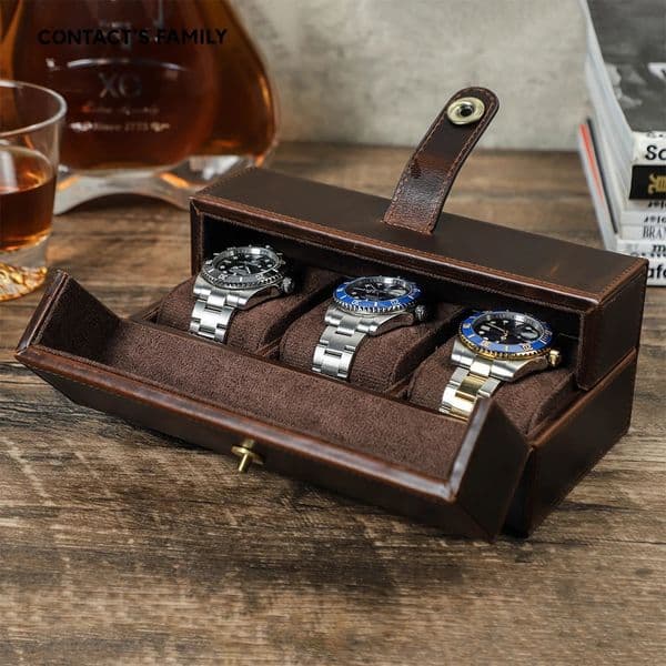 CONTACTS FAMILY Retro Genuine Leather 3 Slots Storage Case with Metal Button Travel Portablel Protectice Watch Holder 251216
