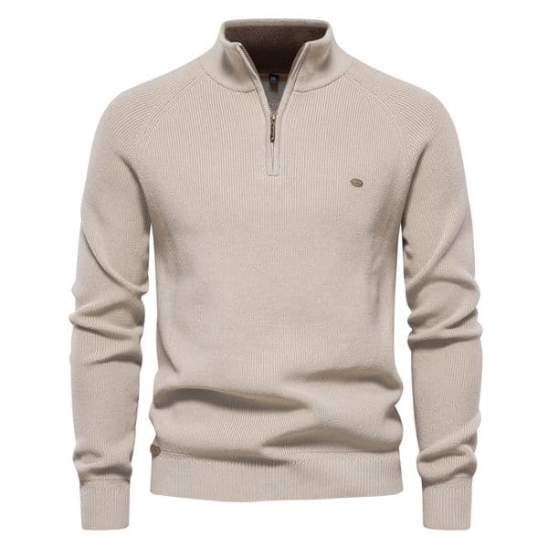 WOZK 2026 New Men's European Size Sweater Long Sleeve Half Zipper Stand up Collar Solid Color Versatile Casual Trend Knitted Top