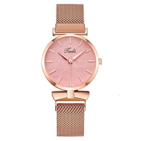 Popular Trendy Rose Gold Leaf Printed Dial Luxury Women's Watch Neutral Style Simple Couple Watch New College Style Versatile Designer Watch