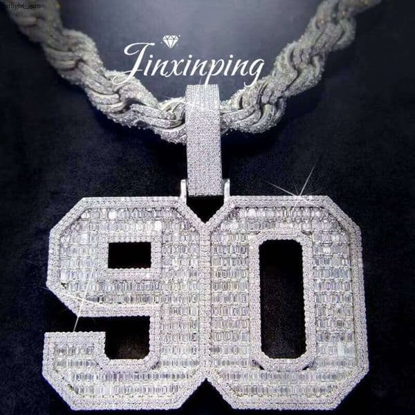 Ice out VVS Moissanite Digital 14K for Women and Men Sier Silicon Stone Arabic Numerals Pendant Passes Tester