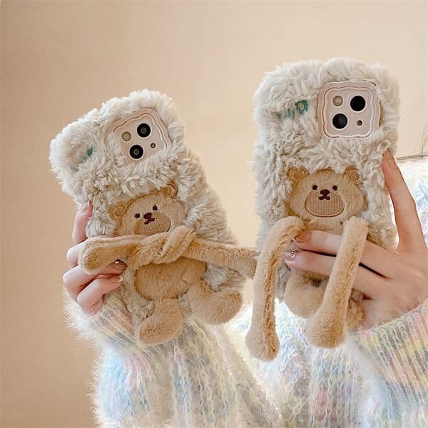 Creative Pull-out Bear Huawei Mate60 Pro, Mate70 Plush Case for Women, Pura70/80 Cover