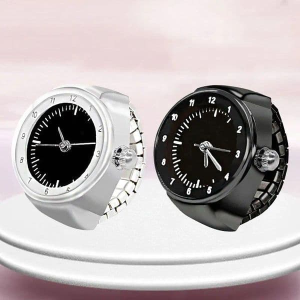 Cluster Rings Retro Gem Black White Quartz Finger Watch Ring For Women Men Couple Digital Elastic Band Punk Clock Teens