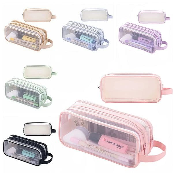 Large Mesh Pencil Case Double Layer Transparent Pencil Pouch Handheld Multifunctional Cosmetic Bag Suitable for School Office 251215BJ