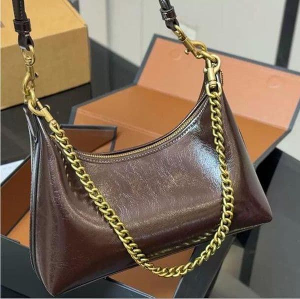 Designer Shoulder Luxury Purse Crossbody Solid Color Vintage Women's Tote High-Quality Leather Underarm Black Large Capacity Chain Bag