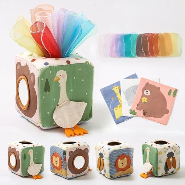 Montessori cloths Toys Magic Cotton Animal Tissue Box Kids Finger Exercise Cloth Busy Box Toys Baby Educational Activity Sensory251219BJ