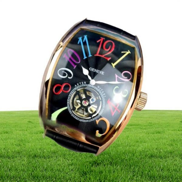 COLOR DREAMS 8880 Aeter Nitasi Black Dial Tourbillon Automatic Mens Watch Rose Gold Case Leather Strap High Quality Gents Watches