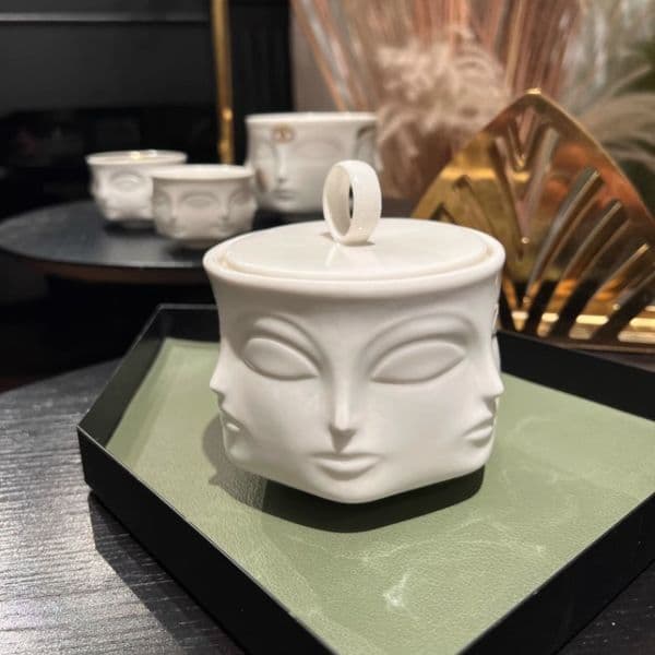 Multi Sided Face Covered Ceramic Candy Jar, Snack Jar Nordic Style Multifunctional Home Decoration Storage Bowl Home Accessories