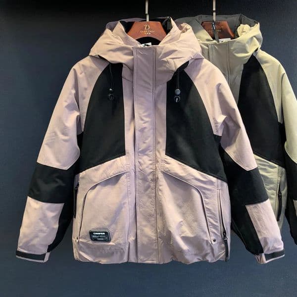 mens winter outdoor down jacket hooded casual workwear highend trendy color blocked pocket warm coat 251215