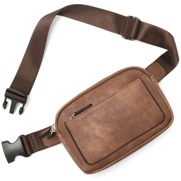 Men's Women's Designer Style Sling Waist Bag, Black PU Leather Crossbody Chest Pack, Multi-Pocket Casual Belt Bag