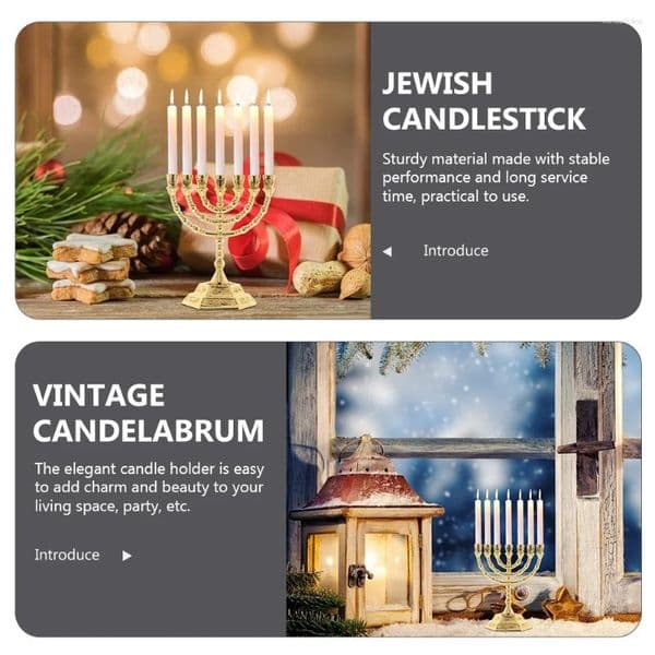 Candle Holders 7-Branch Metal Candlestick Ornaments Vintage Candelabrum For Hanukkah Jewish Holder Desktop Decoration Party XJ260305