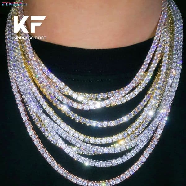 Hip Hop Iced Out Fine Jewelry Lab Diamond S925 Silver Vvs Moissanite Tennis Chain Necklace for Men Women