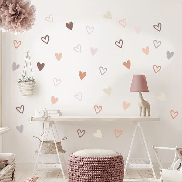36pcs Heart Shape Trendy Boho Style Wall Stickers Bohemian Decals for Living Room Bedroom Nursery Kids Home Decor 251222