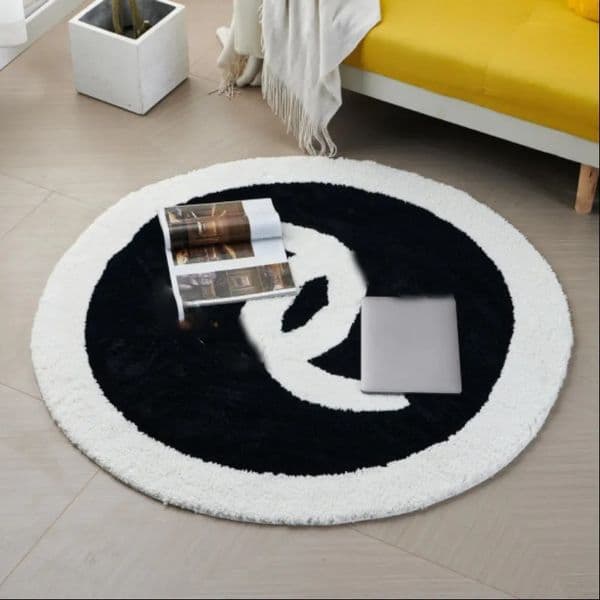 Designer French Classic Black And White Faux Cashmere Rug Stain Resistant Rectangular Bedside Carpet, Home Decoration Floor Mat