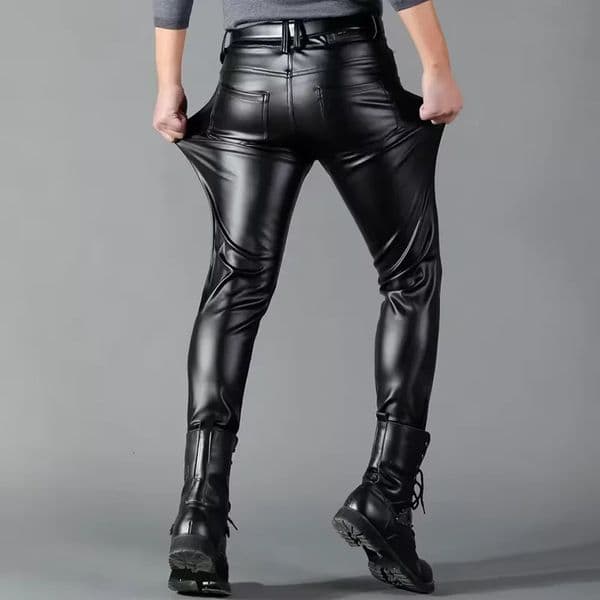 Elastic PU Leather Pants Mens Slim Stretch Trousers Thin Velvet Windproof Motorcycle Outdoor Work Biker 251219BANJIA