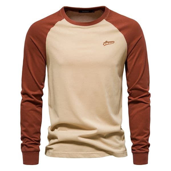 WOZK European raglan men's base shirt long sleeved patchwork T-shirt men's casual men's cotton T-shirt ventilate