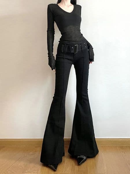Y2k Retro Emo 2000s Womens Black Flare Pants Streetwear Fashion Trousers Harajuku Wide Yoga 90s Aesthetic Clothes 251222