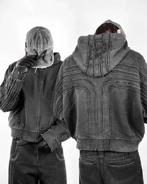 Y2K Retro Cross Patchwork Trendy Hoodies for Men Gothic Fashion Street Hip Hop Zip Up Hoodie Splicing Working Clothes Sweatshirt 251210BJ