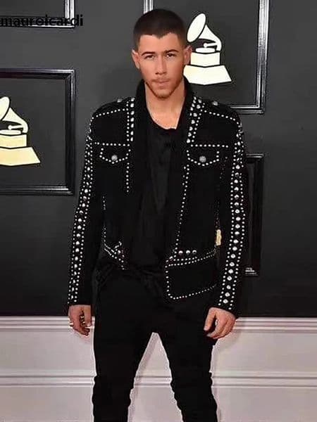 Mauroicardi Spring Autumn Cool Studded Short Black Faux Suede Leather Jacket Men er Emo Night Club Wear Clothes 251222