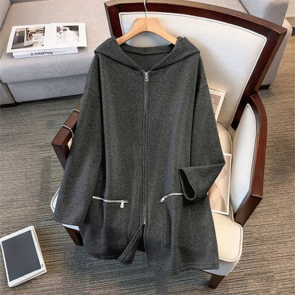 Plus Size Ladies Fleece Lined Jacket Zipper Hooded Pockets n Womens Oversize Coat Casual Outerwear 251205