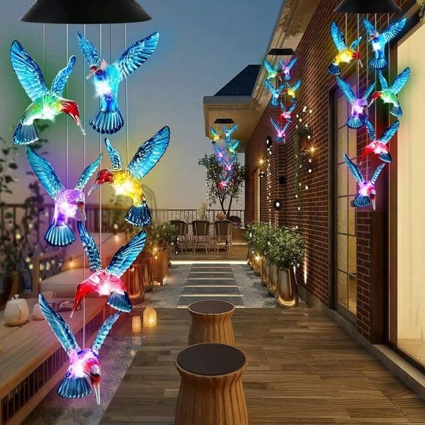 Hummingbird Solar Wind Chime Light LED Outdoor Lantern Waterproof Automatic Changing Color For Home Garden Gift Christmas 251222