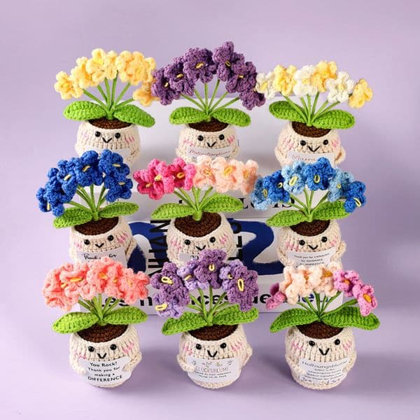 Finished Yarn Hand-Knitted Positive Energy Potted Dolls Crocheted Potted Decorations Crocheted Positive Energy Artificial Flowers and Green Plants