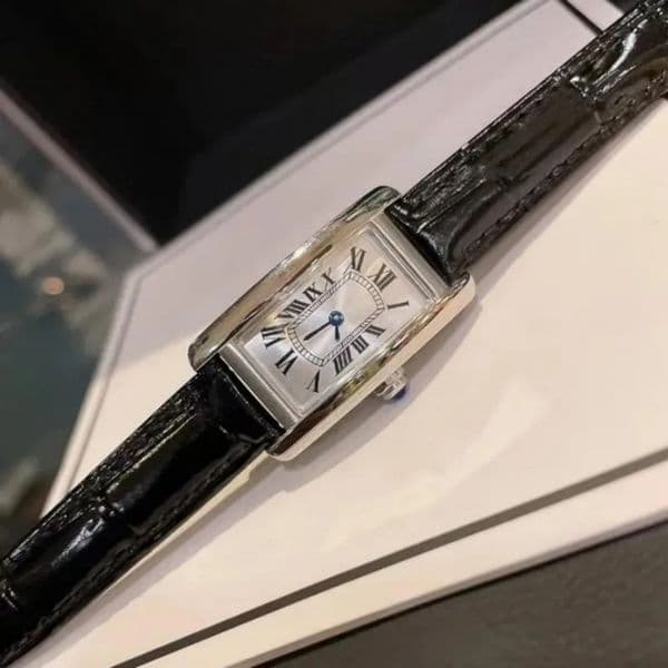 U1 Top AAA Designer Geometric Rectangle Americaine Tankwatch Series Quartz Panthere Watch Female Real Leather Sapphire Ultra Thin Lady Wristwatches Montre De Luxe