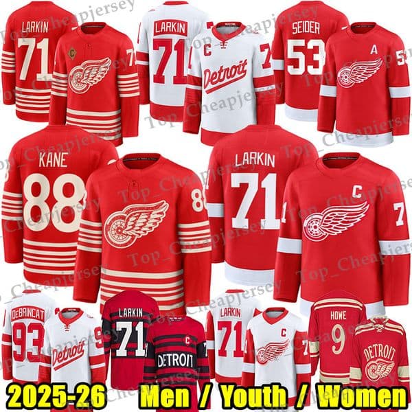 #71 Dylan Larkin detroites hockey jersey red wingsS jersey #88 Patrick Kane Moritz Seider Marco Kasper DeBrincat Finnie Sandin-Pellikka Yzerman Lucas Raymond jerseys