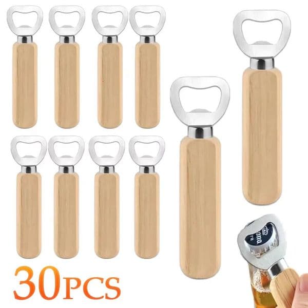 130PCS Stainless Steel Wooden Bottle Opener For Home Kitchen Bar Restaurant Party Gift Accessories Gadget 251222