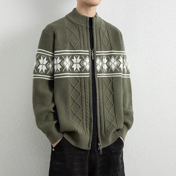 American Knitted Jacket Mens Autumn and Winter Trendy Stand Up Collar Zipper Loose Casual Warm Sweater Cardigan Men 251222