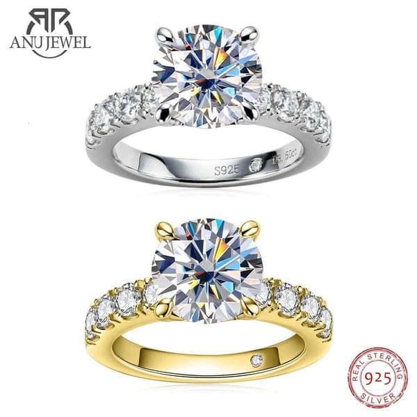Anujewel 4.3Cttw D Color Moissanite Engagement 925 Sterling Silver 18K Gold Plated Lab Created Diamond Wedding Band Rings