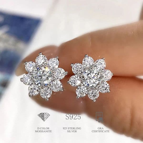 DW 05CT Diamond Flower Stud Earrings for Women Real 925 Sterling Silver Solitaire Wedding Party Jewelry 251215