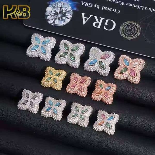 15mm Iced Flower 925 Silver Hip-Hop Style Pass Diamond 14K Test VVS Moissanite Stud Men's Earrings