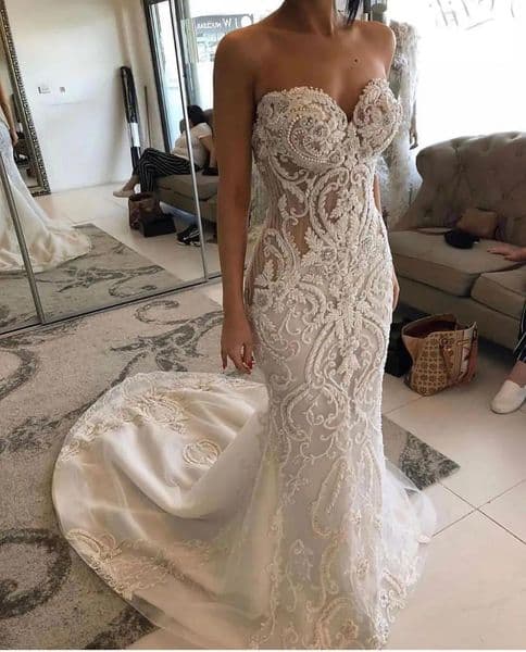 vintageinspired sweetheart neckline mermaid wedding dress with ornate lace detailing code zj296