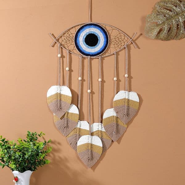 Bohemian Dream Net Home Decoration Blue Evil Eyes Hand-Woven Wall Hanging for Valentine's Day & Mother's Day Gifts