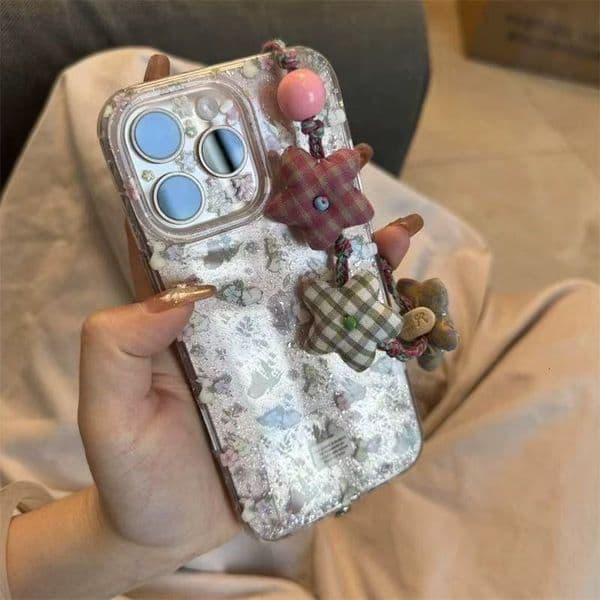 Ins Small Floral Jungle Little Purple Rabbit Chain for iPhone 16 Pro Max Apple 15 Phone Case 14 Women 13