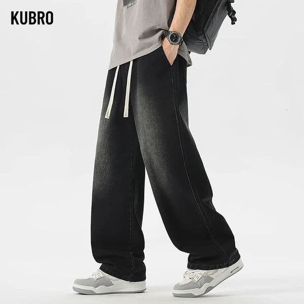 Mens Jeans American Loose Wideleg Straight Casual Trousers Street Hiphop Baggy Black Grey Blue Streetwear Men 251215BANJIA