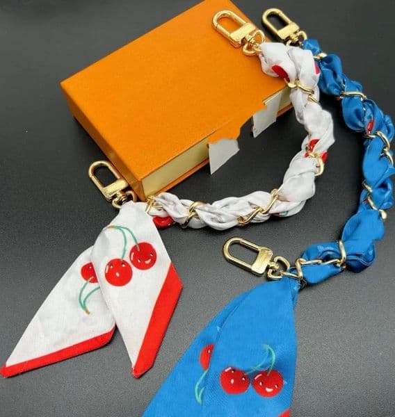 11styles Designer Cherry Portable Silk Scarf Chain Designer Key Chain Bag Charm Luxury Purse Charm Silk Cherry Charm Keychains Luxury Bag Cha L260525