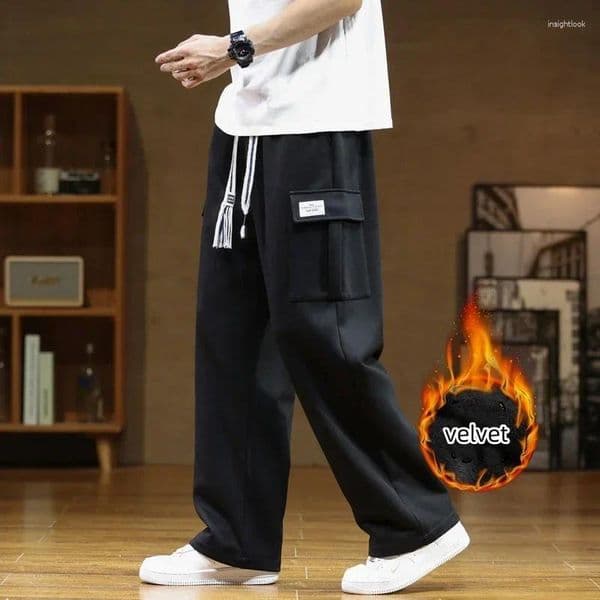 Men's Jeans Winter Velvet Sweatpants Cotton Men Baggy Joggers Cargo Pants Neutral Breathable Loose Outdoor Solid Color Wide Legged Trousers