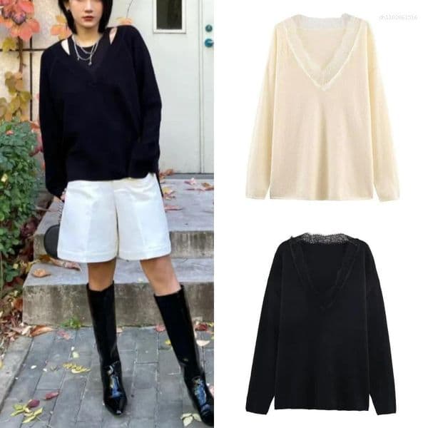 Women's Sweaters High-Street Elegant Casual Lace Knit Sweater For Autumn/Winter Collection 2025