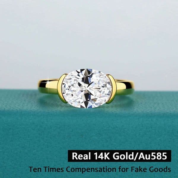 14K Gold Certified Oval Cut Moissanite For Women Lab Created Diamond Engagement Wedding Yuan Bao Ring Jewelry Classic