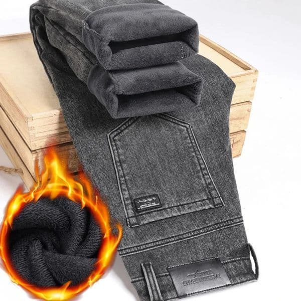 Winter Warm Jeans Mens Slim Straight Elastic Denim Pants Casual Male Clothing Fashion Plush Trousers 251215BANJIA