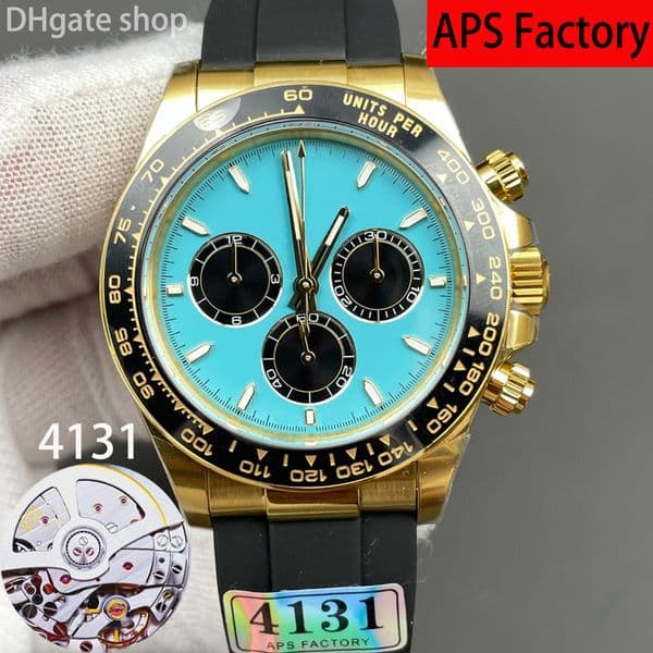 New watch 4131 movement Automatic mens watches Gold Case blue dial wristwatches with box papers bag NFC card 904L Stainless Steel & Sapphire Glass